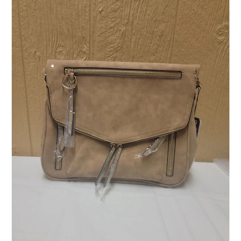VR NYC Faux Suede Crossbody Bag Natural Envelope Flap Beige